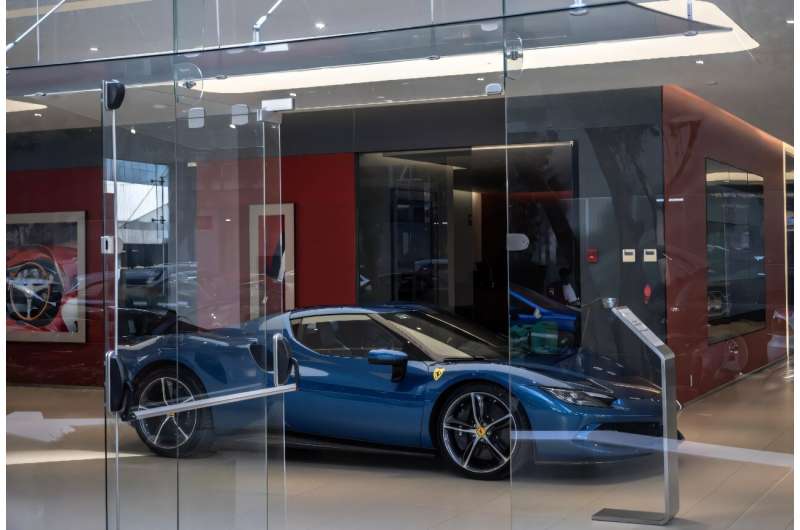 A Ferrari 296 GTB at a showroom in Mexico City. A Ferrari 296 GTB at a showroom in Mexico City