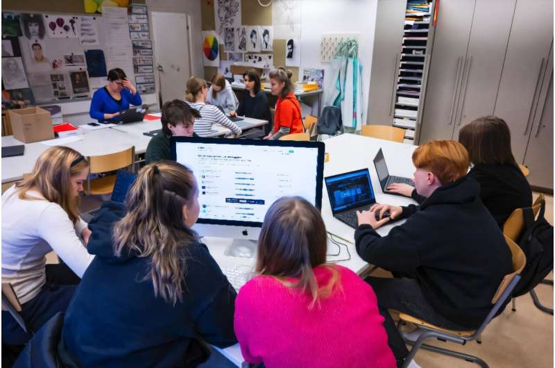 Students attend a class on media literacy at the Hiidenkiven Koulu school in Helsinki. Students attend a class on media literacy at the Hiidenkiven Koulu school in Helsinki